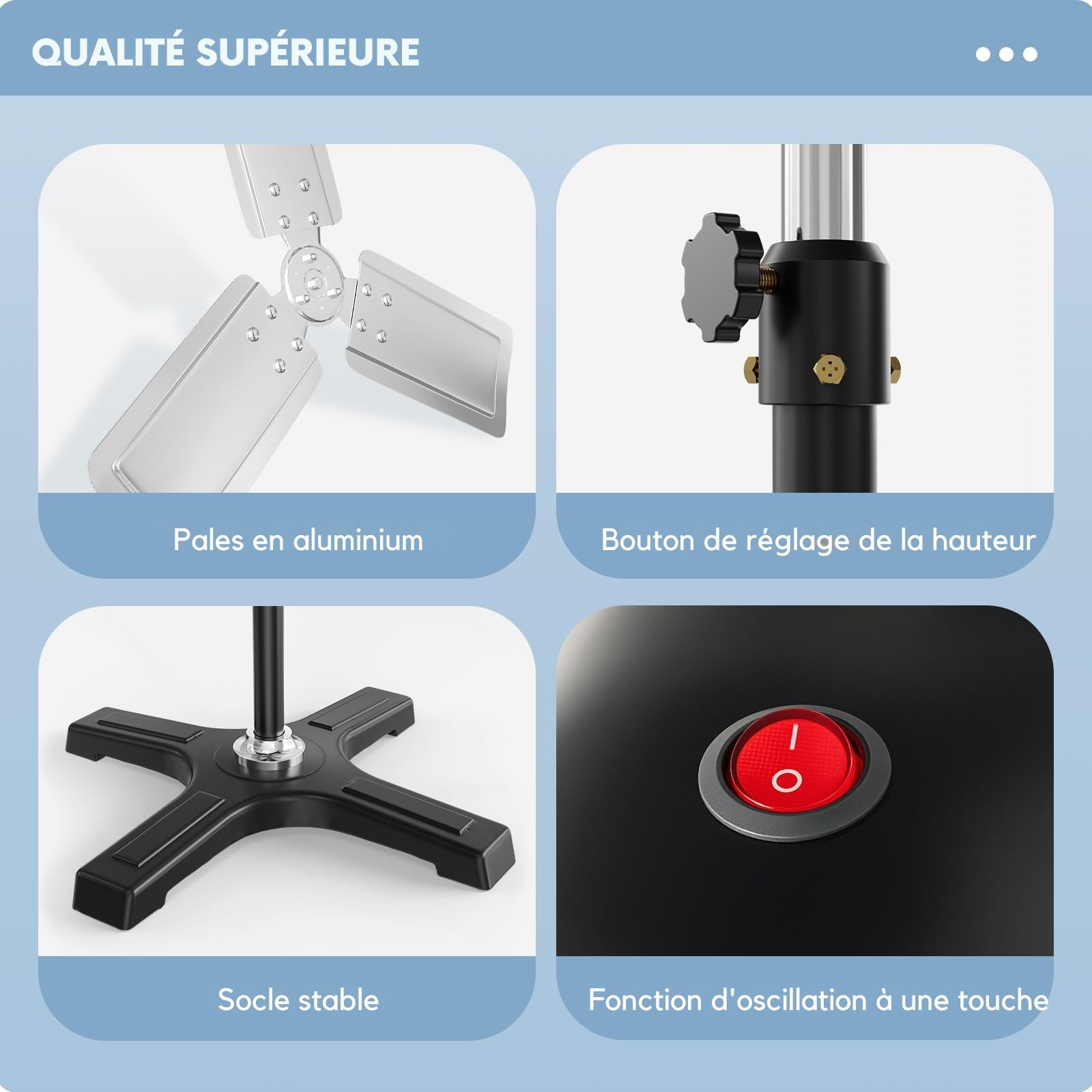 LEADZM Ventilateur industriel 66cm 12000m³/h puissant flux d'air | Hauteur ajustable oscillation 80 degrés pour ventilation large