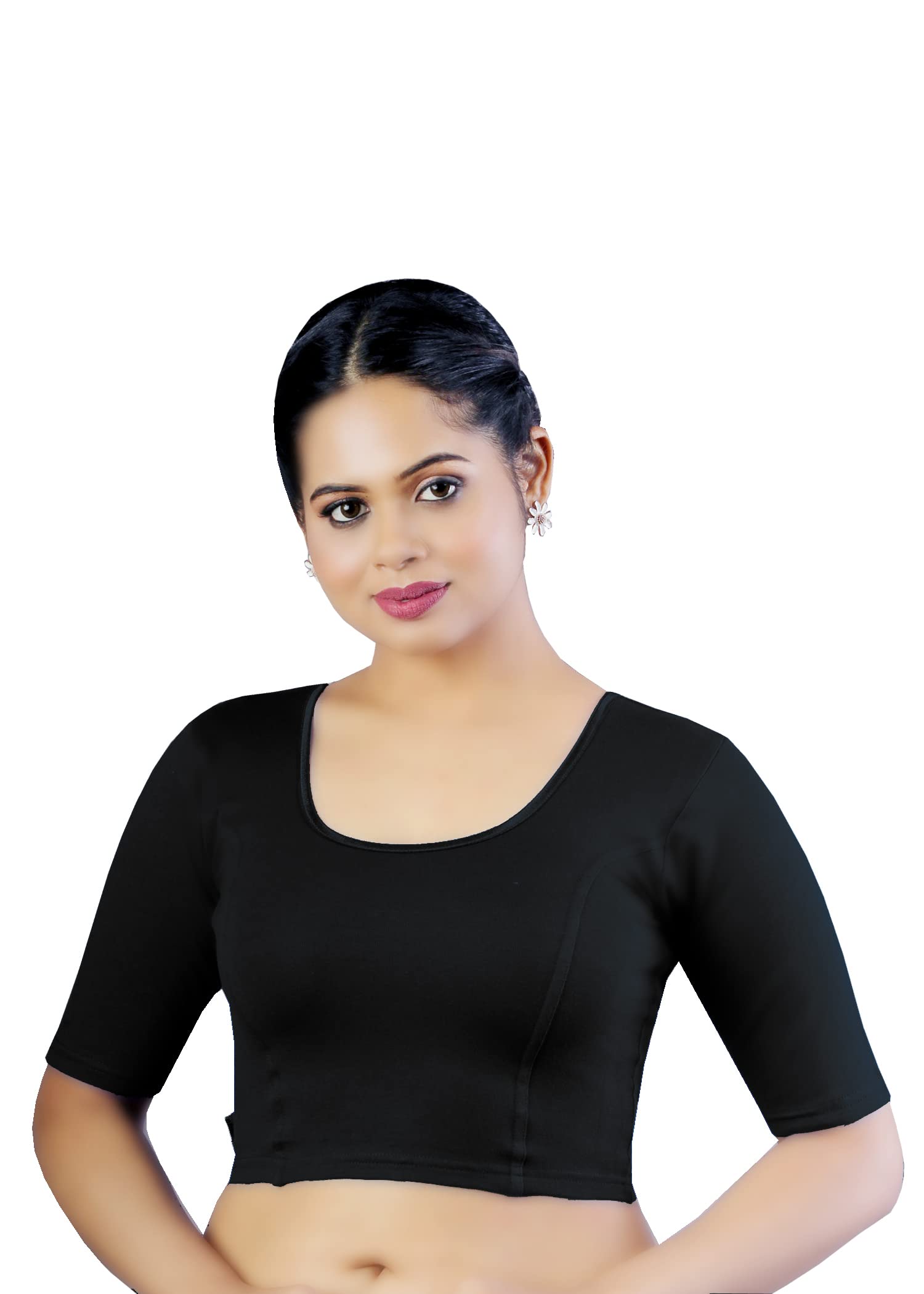 AbhiCotton Readymade Saree Blouse for Women- Half Sleeves, U-Neck, Regular-fit, Stretchable, Pull-on Style