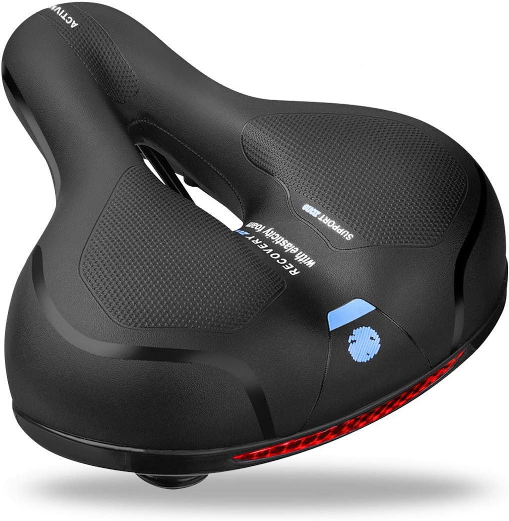 Pritzker Replacement Wide Saddle Memory Foam Padded Bike Seat with Dual Shock Absorbing Rubber Balls and Reflective Strip