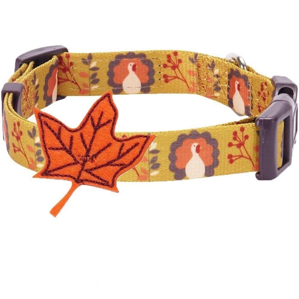 Blueberry Pet 8 Patterns Thanksgiving Fall Festival Moonlit Turkey Designer Adjustable Dog Collar with Maple, Medium, Neck 14.5"-20"