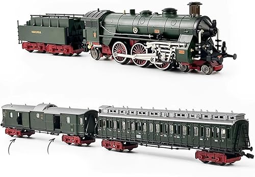 Miniatura 2 de Juego de tren eléctrico de aleación con luces y sonidos, modelo clásico de locomotora de vapor con pista larga y carruajes, juego de locomotora