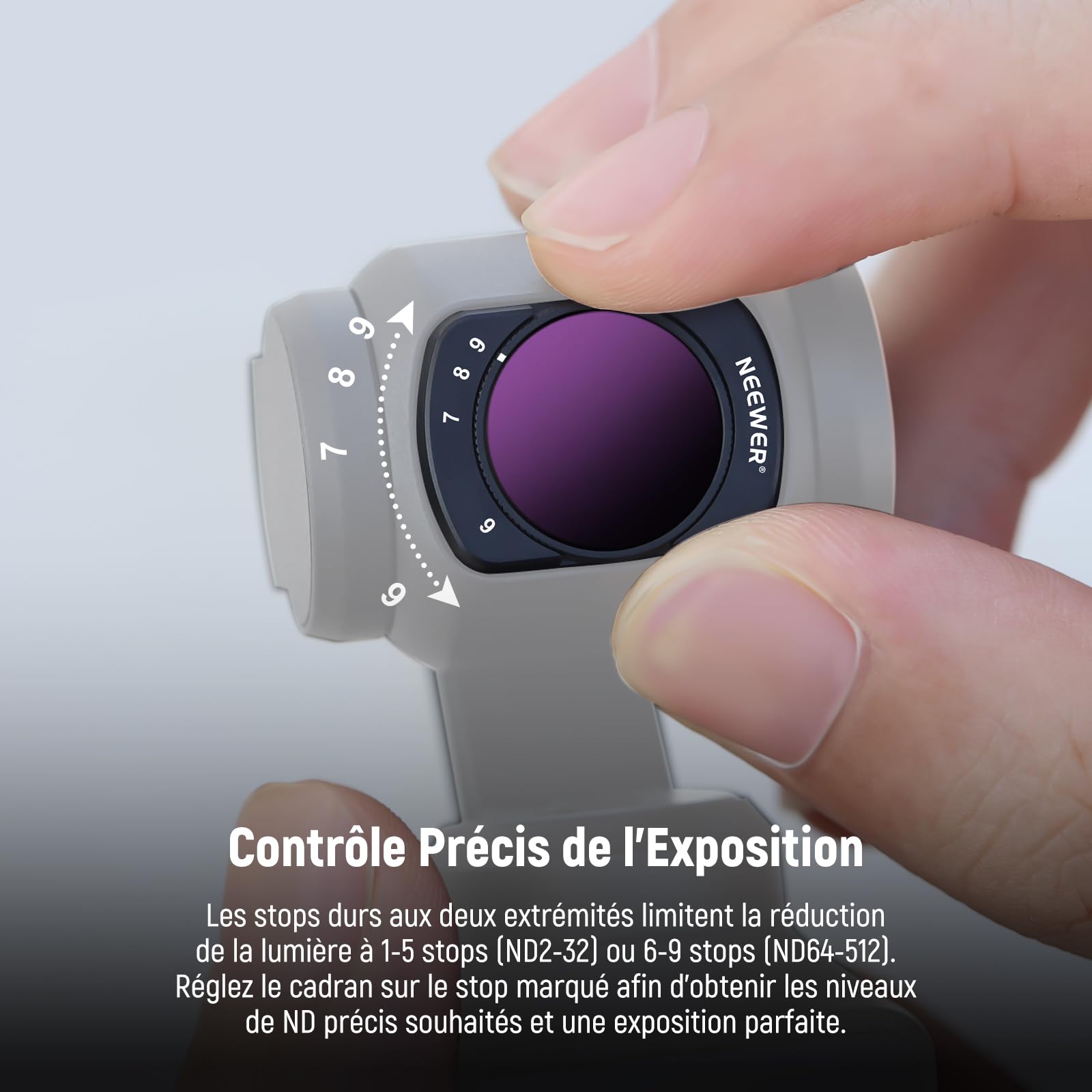 NEEWER Kit filtres ND Variables Compatible avec DJI Osmo Pocket4&3/XtraMuse Creator Combo,Comprenant Objectif Grand Angle 180°0,75x&des Protections d'écran,Filtre ND Variable 2-32+ND64-512+CPL,FL-B15