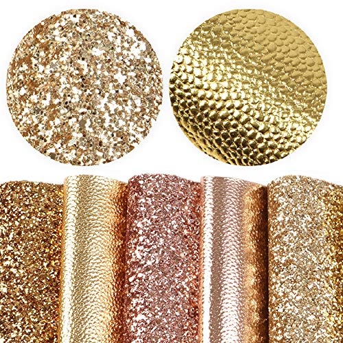 David accessories Chunky Glitter Faux Leather Sheets Metallic Grain Texture Pattern Fabric Crafts 5Pcs 7.7