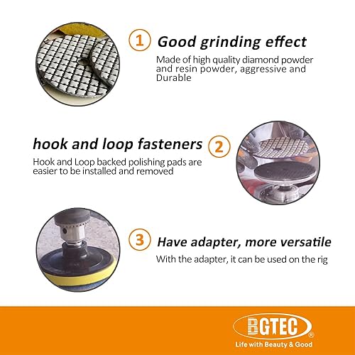 Miniatura 4 de BGTEC Juego de almohadillas de pulido de diamante seco de 4 pulgadas, 7 almohadillas más almohadilla de respaldo de gancho y bucle de goma para