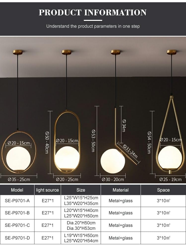 Image of BrightLyt Metal Glass Hanging Light for Kicthen, Living Room, Pendant Lamp for Bedroom, Kitchen Pair of 2 (Round + Oval)