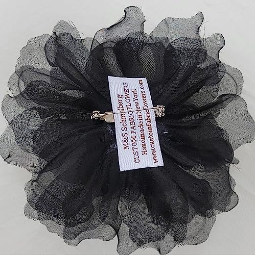 Black Flower Gardenia 4.5" Silk Organza Millinery Fabric Artificial Flowers Brooch Pin Handmade in USA3