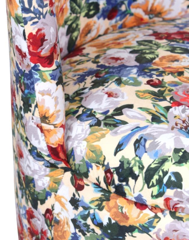 Image of Ottoman for Living Room, Velvet Round Foot Rest Stool, Wooden Legs Chair for Sitting, Ottoman for Bedroom & Makeup Room Decor | Chair (18 inchx18 inchx32 inch), Puffy (16 inchx16 inchx17 inch) | African Flwr