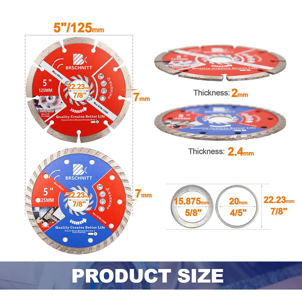 BRSCHNITT 4 Pcs 105mm Lame Diamantée Pour Granit, Pierre