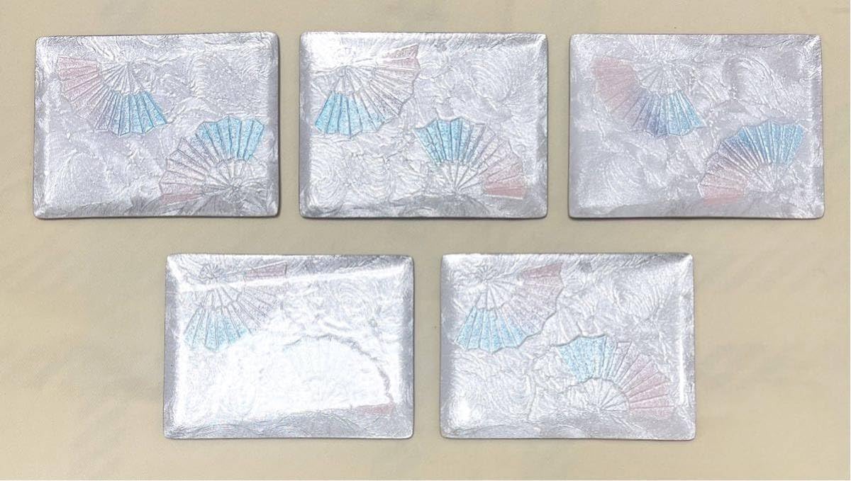 Amazon | 七宝焼 扇子柄 四角皿＆ステンレス菓子楊枝 和菓子皿 5