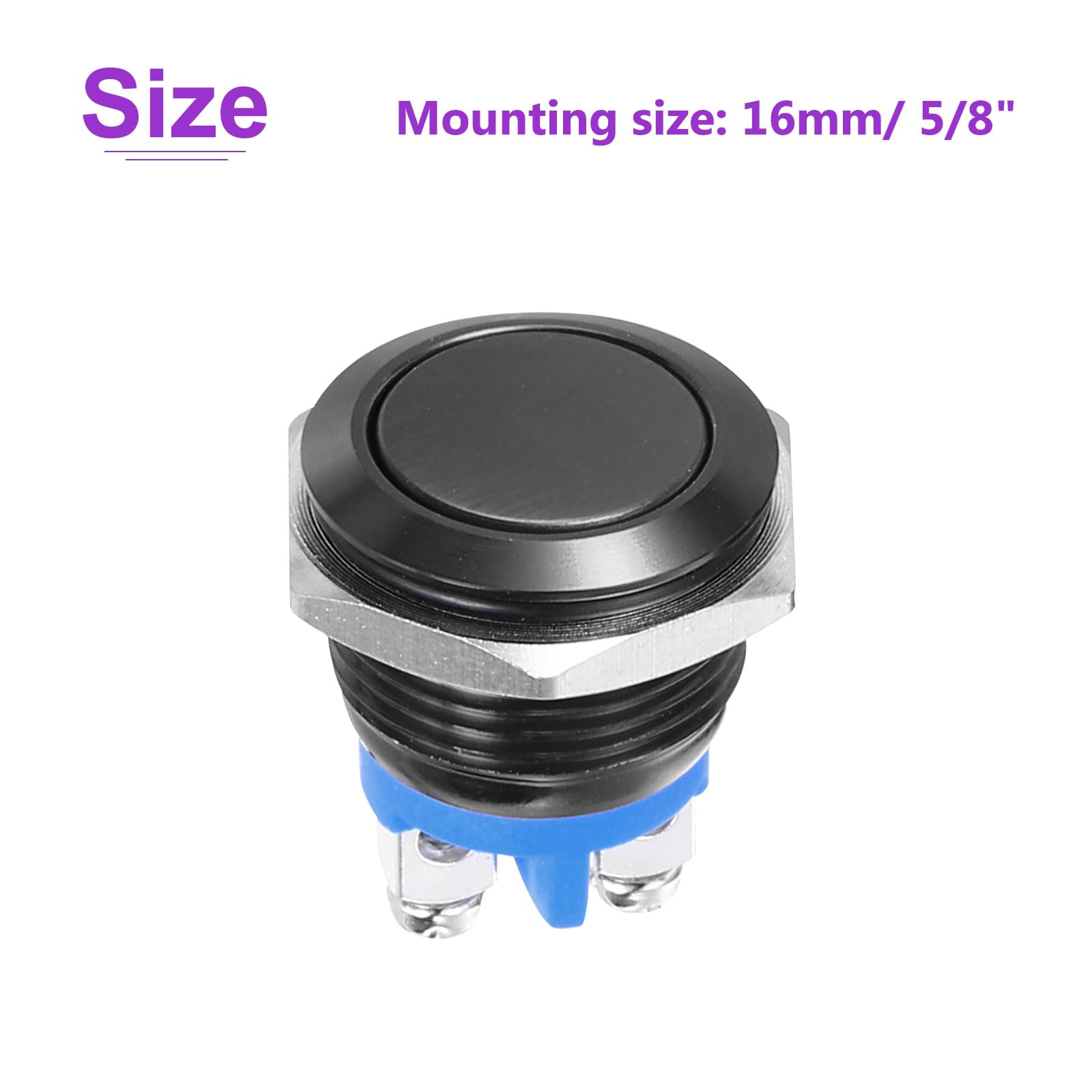 DMiotech 16mm / 5/8" Push Button Switch, IP66 1NO 0-250V 5A Momentary Push Button Starter Light Switch Self-reset - Image 4