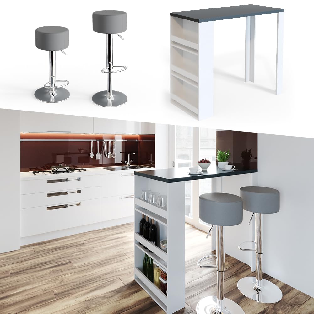 Vicco Set de Mesa de Bar, Blanco/Gris, 57 x 117 cm con 2 taburetes de Bar, Apto como Zona de Comedor Adicional en la Cocina o en el salón