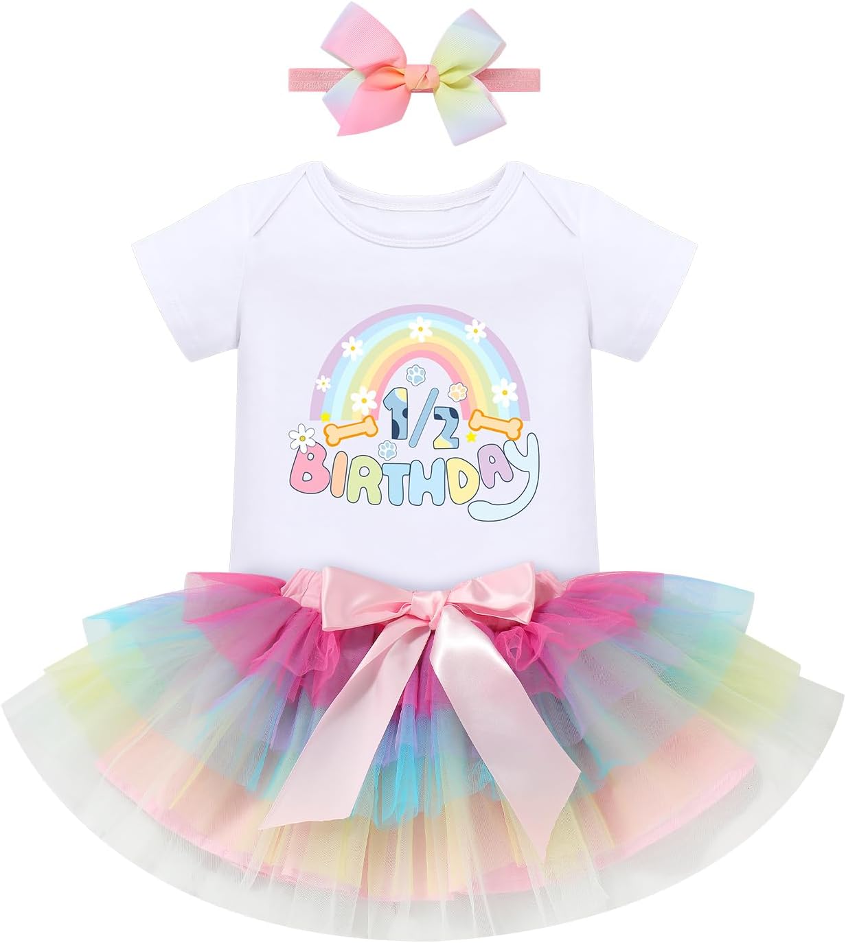 ODASDO Sunshine Birthday Outfit for Baby Girl One Year Old Party Cake Smash Cotton Romper Tutu Headband 3pcs Set