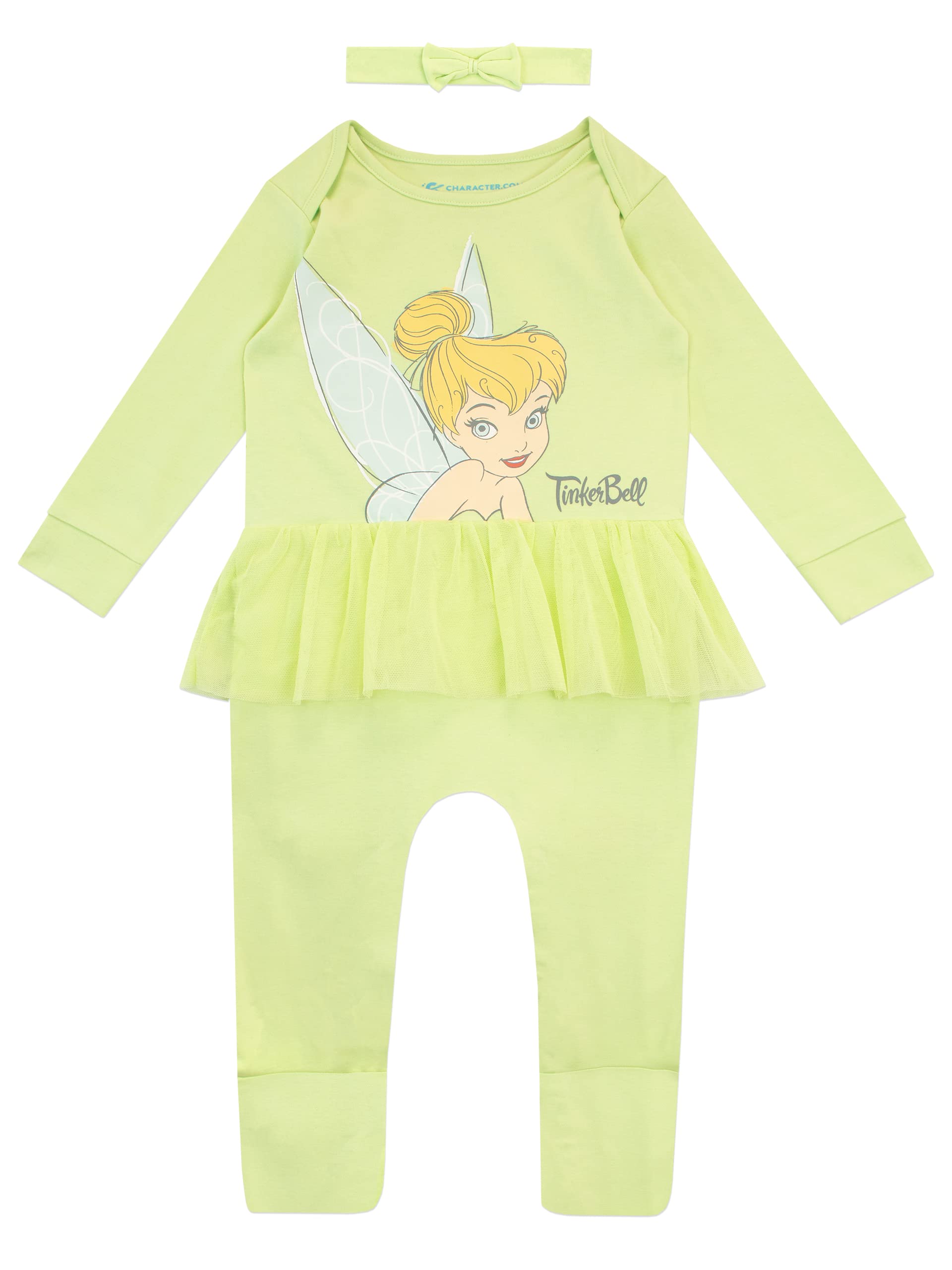 Disney Baby Girls Tinkerbell Footies and Hat Set Green 6-9 M