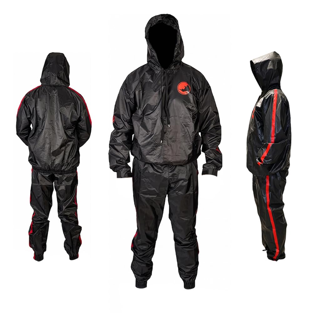 MAXSTRENGTH Sauna Suit Men Heavy Duty Sauna Sweat Track Suit Anti-Rip Fitness Workout Slimming Belt Fat Running Boxing MMA Shaper Heat Trapping Body Suit (Black, 3XL)