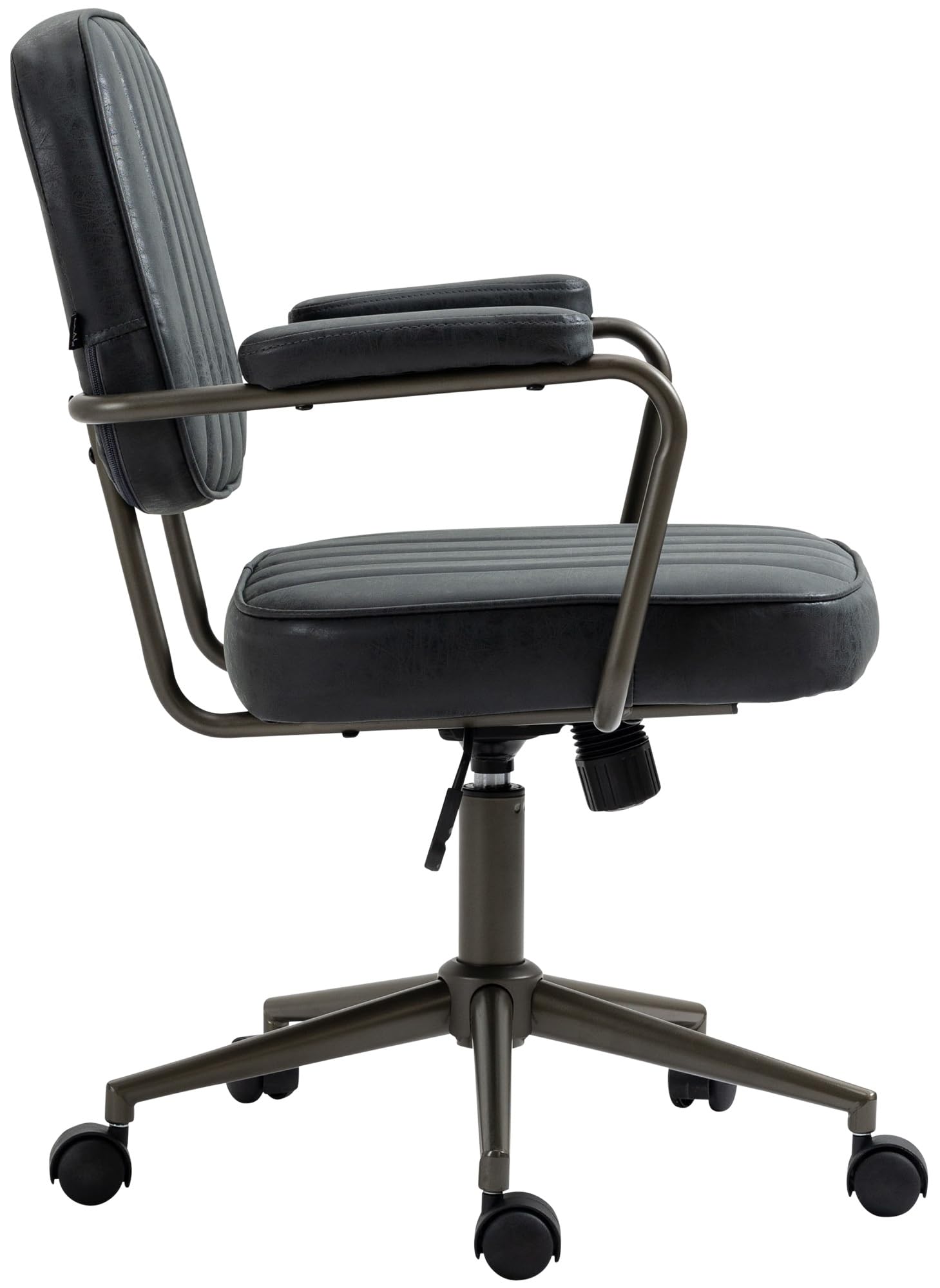 CLP Silla De Trabajo Natrona En Piel Sintética I Silla De Oficina con Look Industrial Acolchada & con Ruedas, Color:Antiguo Negro