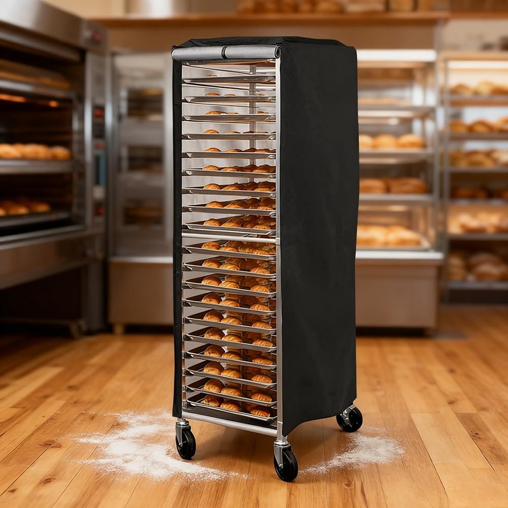 ZYWUOY Housse pour étagère à pain 420D avec fenêtre, protection anti-poussière en polyester argenté avec fermeture éclair et ventilation, pour chariots de boulangerie commerciaux jusqu'à 20 étagères
