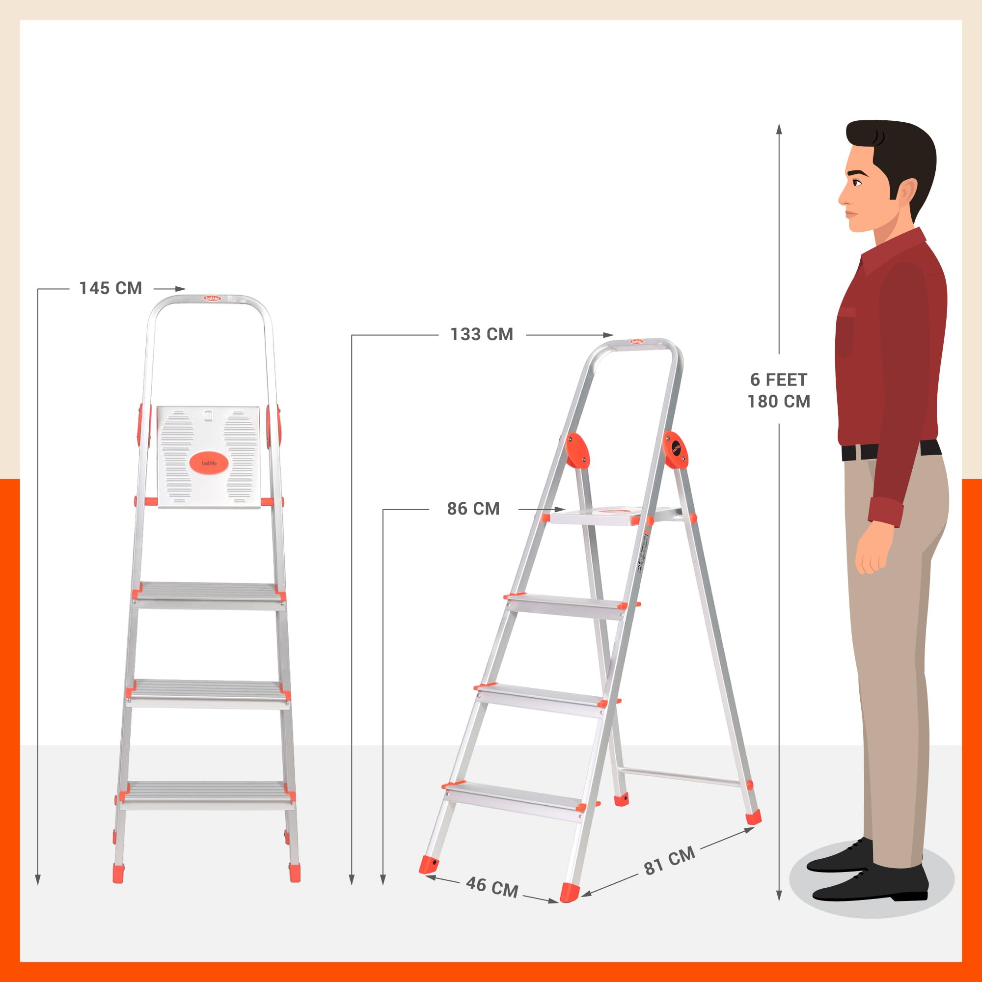 Bathla Safex 4-Step Aluminium Ladder - Foldable & Safe -4 Bathla Safex 4-Step Aluminium Ladder - Foldable & Safe -4
