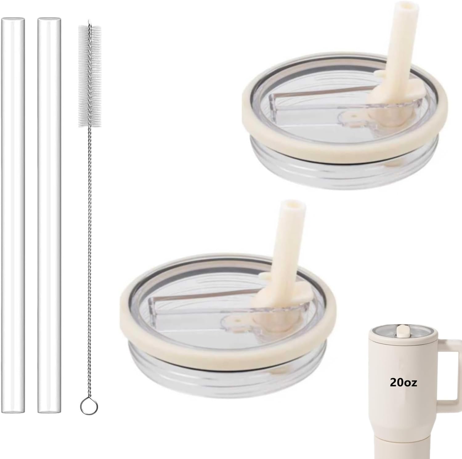 20oz Tumbler Flip Straw Lid Replacement, Compatible with 20oz Insulated Kids HydroJug Traveler,BPA-Free Dishwasher Safe Leak Resistant Cap for Cup Accessories,Pack of 2 (Cream White)