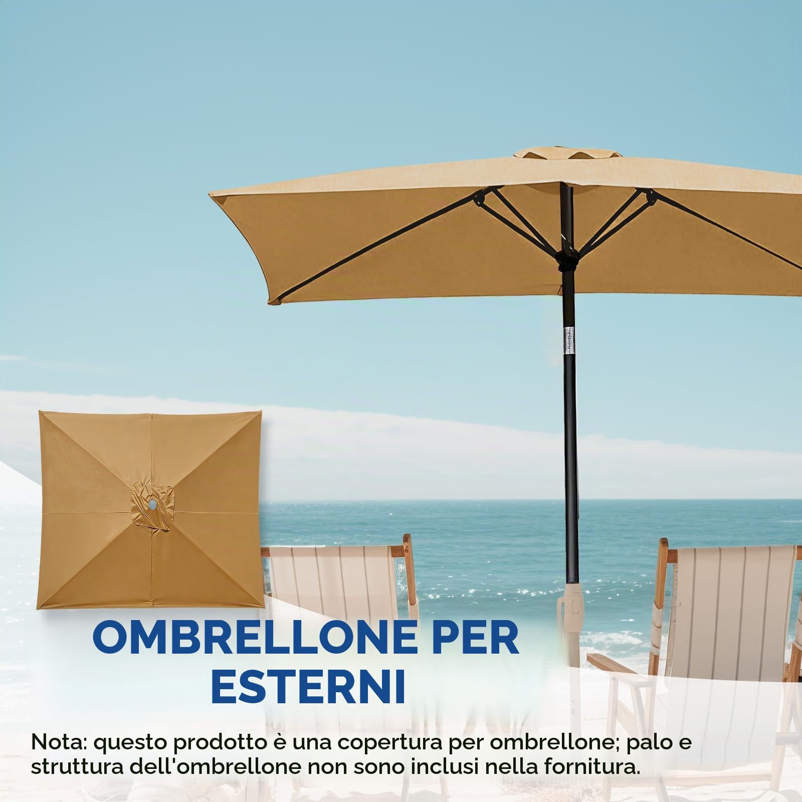 Telo di Ricambio per Ombrellone da Giardino 3x3m-Copertura Quadrata in Tessuto Poliestere per 6 Stecche-Baldacchino Parasole Resistente ai Raggi UV e Idrorepellente (Kaki, 3MX3M)