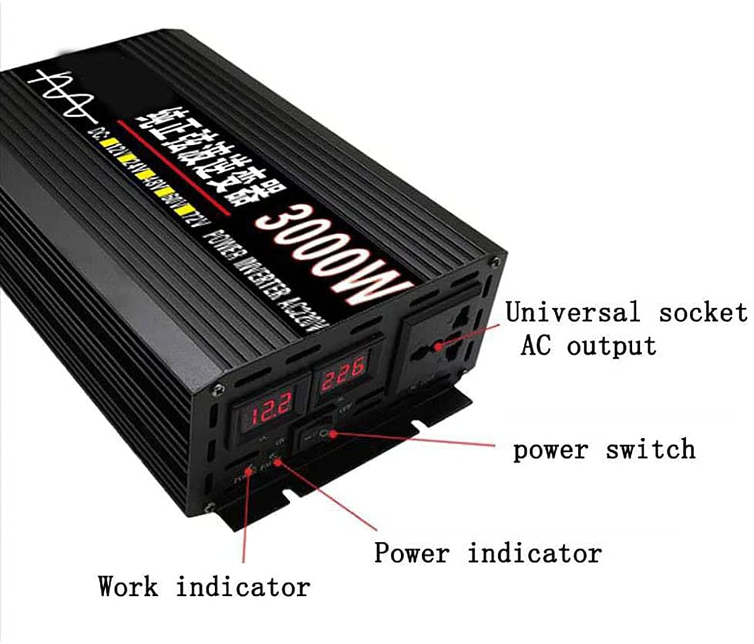 Przetwornica napięcia falownik sinusoidalny 1600 W 2000 W 3000 W 4000 W samochodowa przetwornica DC 12 V 24 V 48 V 60 V do AC 220 V 230 V przetwornica napięcia transformatora do urządzenia samochodowego/laptopa/aparatu/telefonu komórkowego, na zewnątrz (1