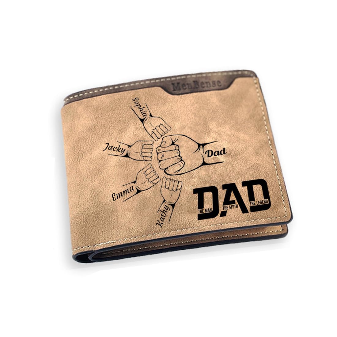 Yitoes Personalized Vintage Faux Leather Bifold Wallet with Custom Engraved Photo & Name - Ideal Gift for Dad, Boyfriend, Anniversary (Dad- 4 names)