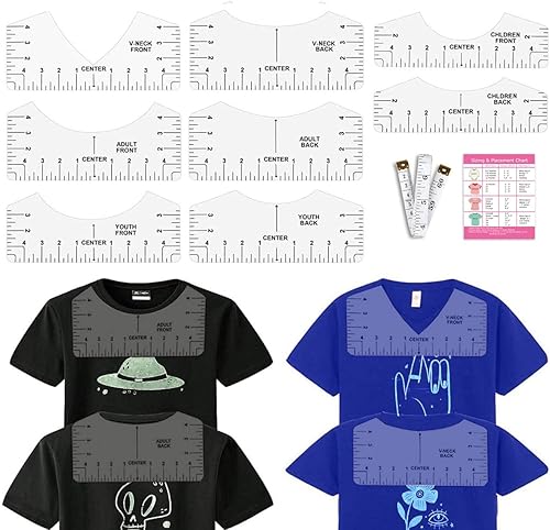 Vista 43 de Vowlove Guía de regla de camiseta para prensa de calor Cricut, herramienta de medición de camisas, alineación de vinilo, diseño de centro de 01 Negro