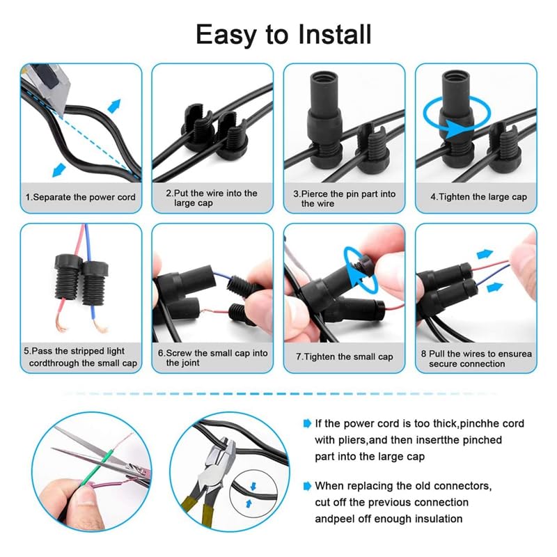 Wiring Connecting Terminals - 50Pack Landscape Lighting Connectors Garden Light Cconnectors Waterproof for Cable Landscape Light Connectors - (Color: Black)