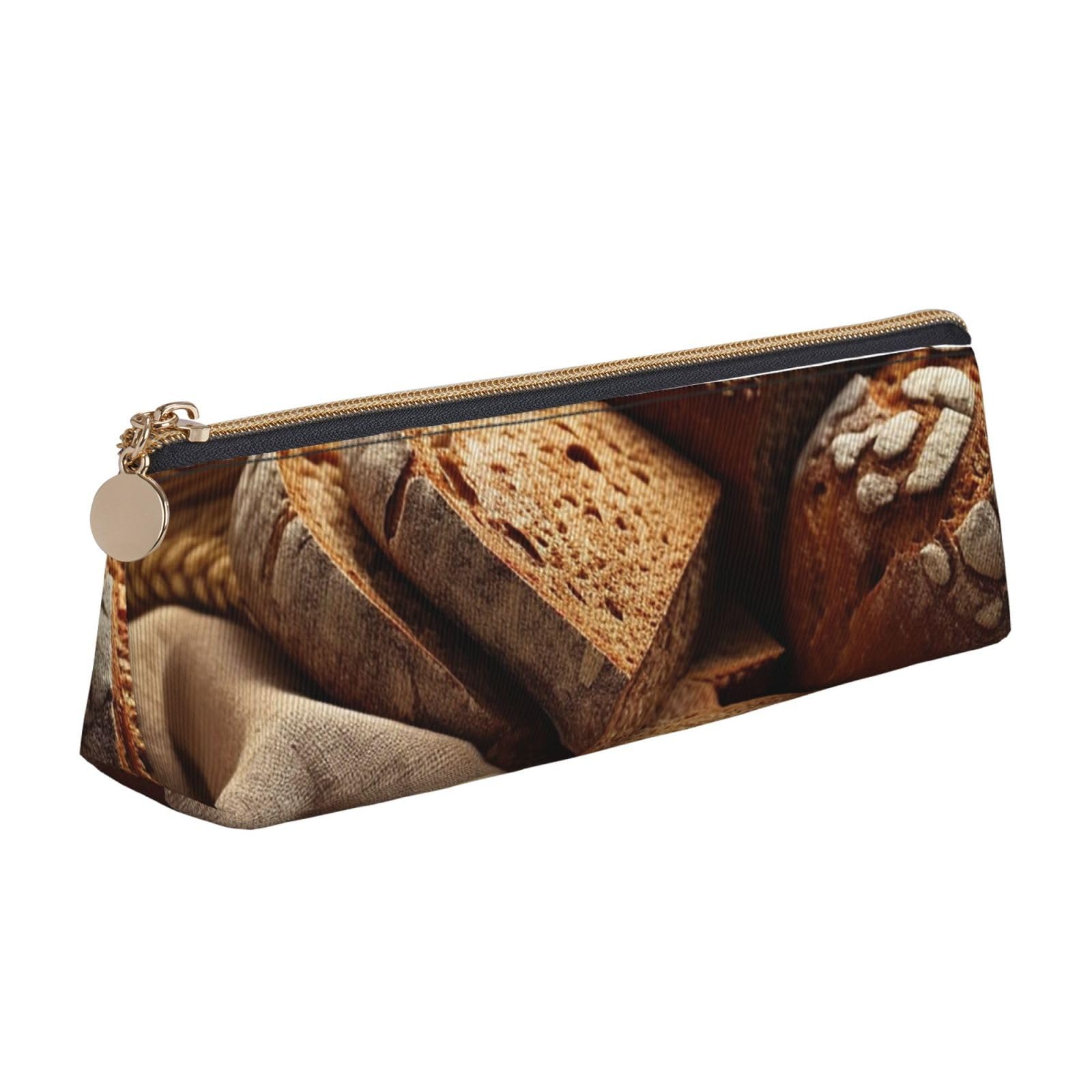 Bread and Wheat Pencil Case for Women Men Aesthetic Pen Bag, Leather Makeup Bag Travel Small Cosmetic Bag Zippered Pencil Pouch Trendy Office Storage Bags Coin Pouch Purse