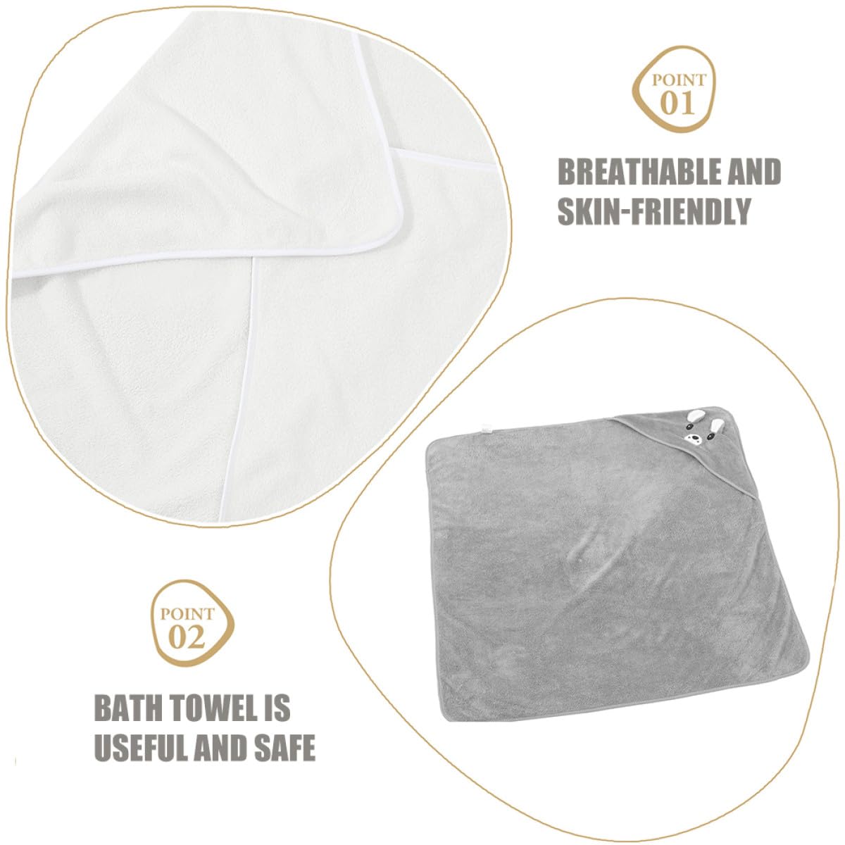 Lot de 2 Serviettes de Bain à Capuche pour Bébé, Serviettes en Coton Ultra-Doux, Grosse Taille Absorbante, Couleurs Blanche et Grise, Cape de Bain pour -né et Tout-Petit