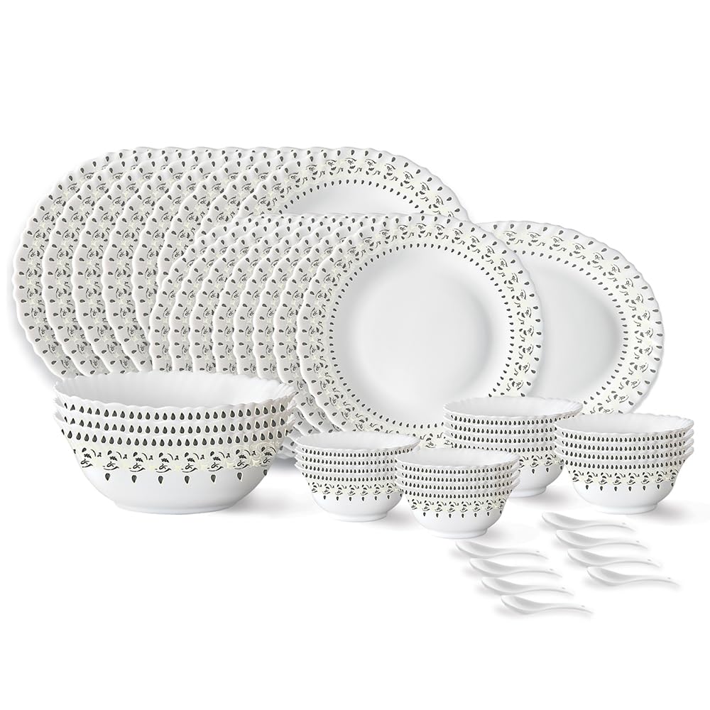 Larah by Borosil Ora Gold Opalware Dinner Set (44 Pieces) at ₹2,913 – Amazon