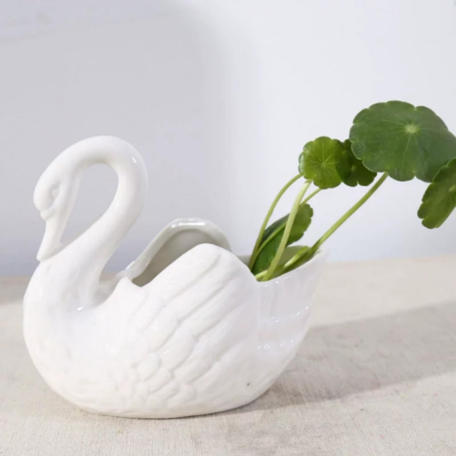 LATRAT Łabędź ceramiczna doniczka łabędź, doniczki na kwiaty, zwierzęta, sukulenty, doniczki, mini pojemnik na kwiaty, do wnętrz, domu, biura, na biurko, do ogrodu, biały