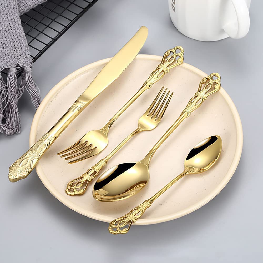 Zestaw sztućców, Zestaw sztućców dla 12 osób, 60 sztuk. Luksusowe zestawy sztućców, Zestaw sztućców polerowanych na lustro, Eleganckie sztućce stołowe do domu/ważnych kolacji, Złote