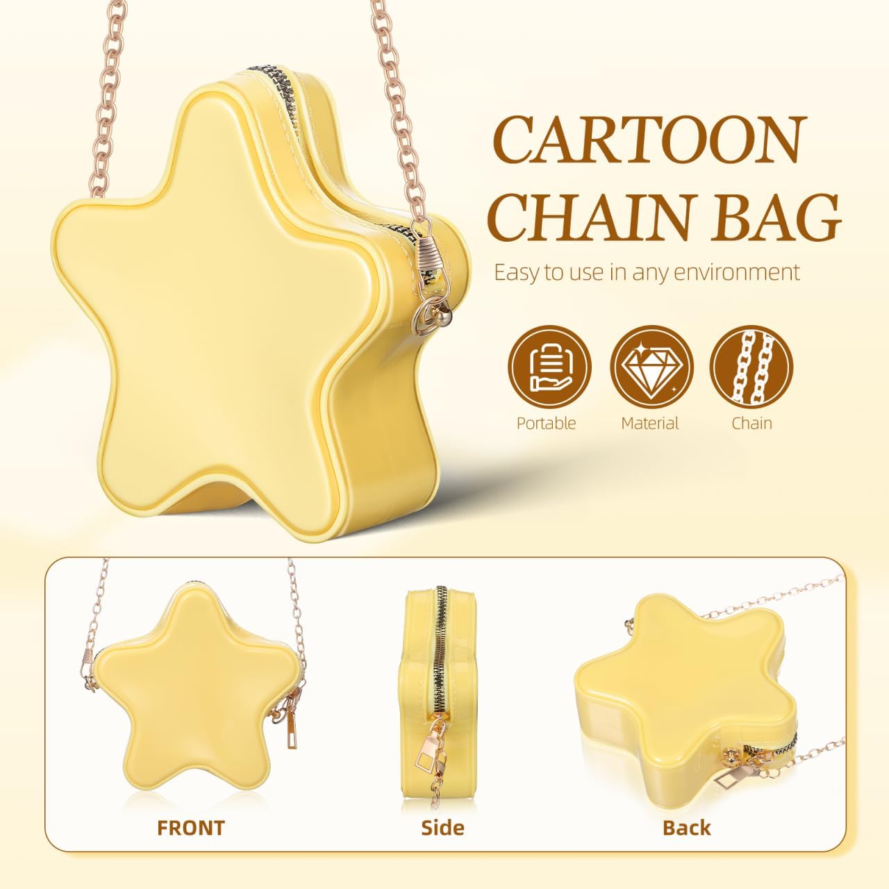 KESYOO Star Shaped Crossbody Bag for Women, Yellow Pvc Shoulder Bag, Cute Purse for Storage, 5. 11 X 5. 11 X 1. 77 Inch