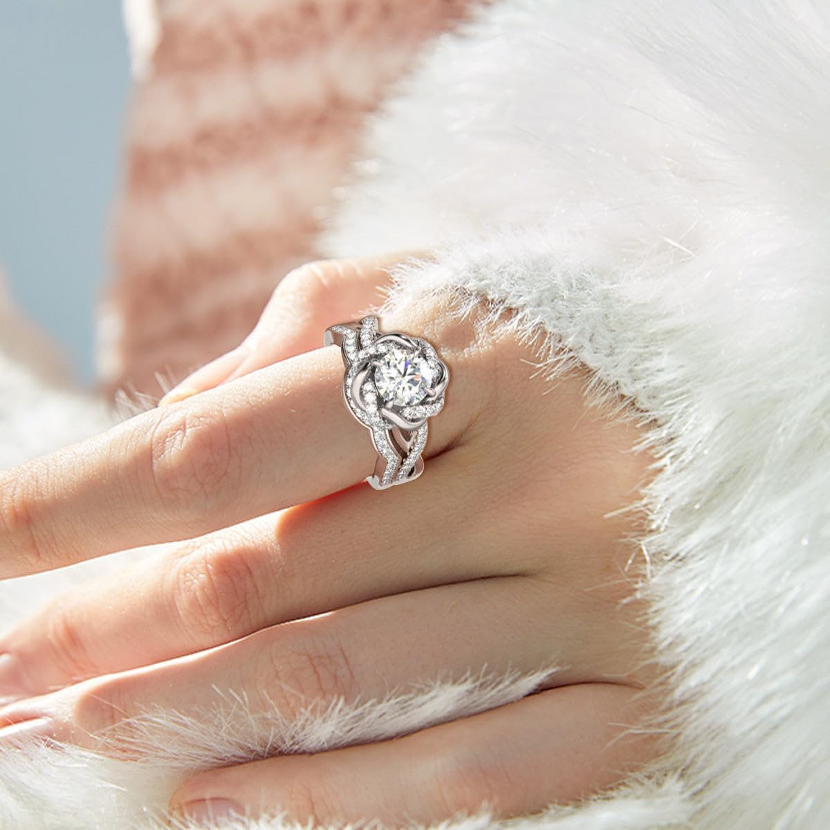 Moissanite Intertwined Stackable Engagement Ring Set | Lab Grown 3 Carat Diamond & 925 Sterling Silver Ring | Moissanite Engagement Rings For Women | Sterling Silver Wedding Ring Set