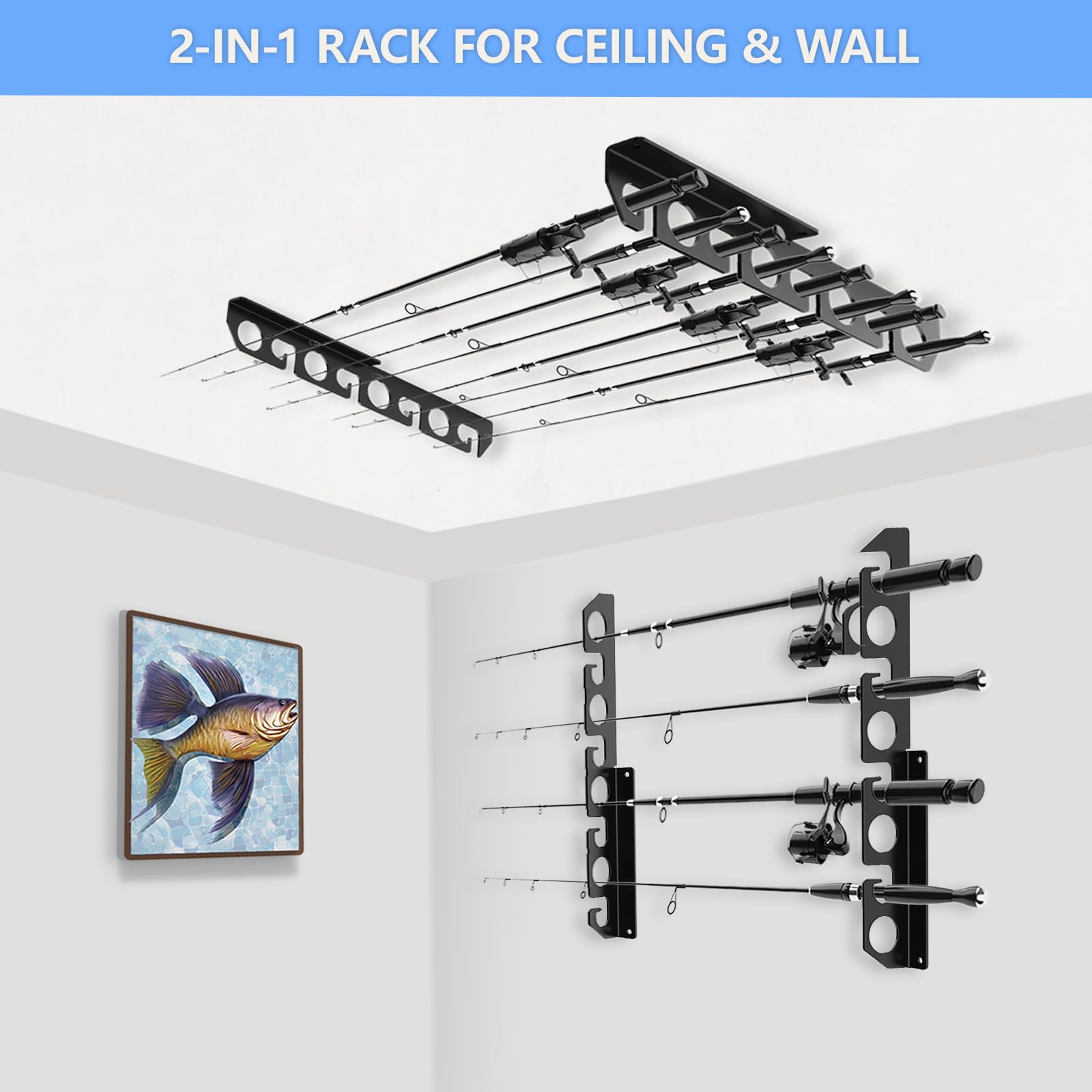 Soporte Para Cañas De Pescar De Pared - Para 6 Cañas, Color Naranja, Material ABS Con Almohadillas