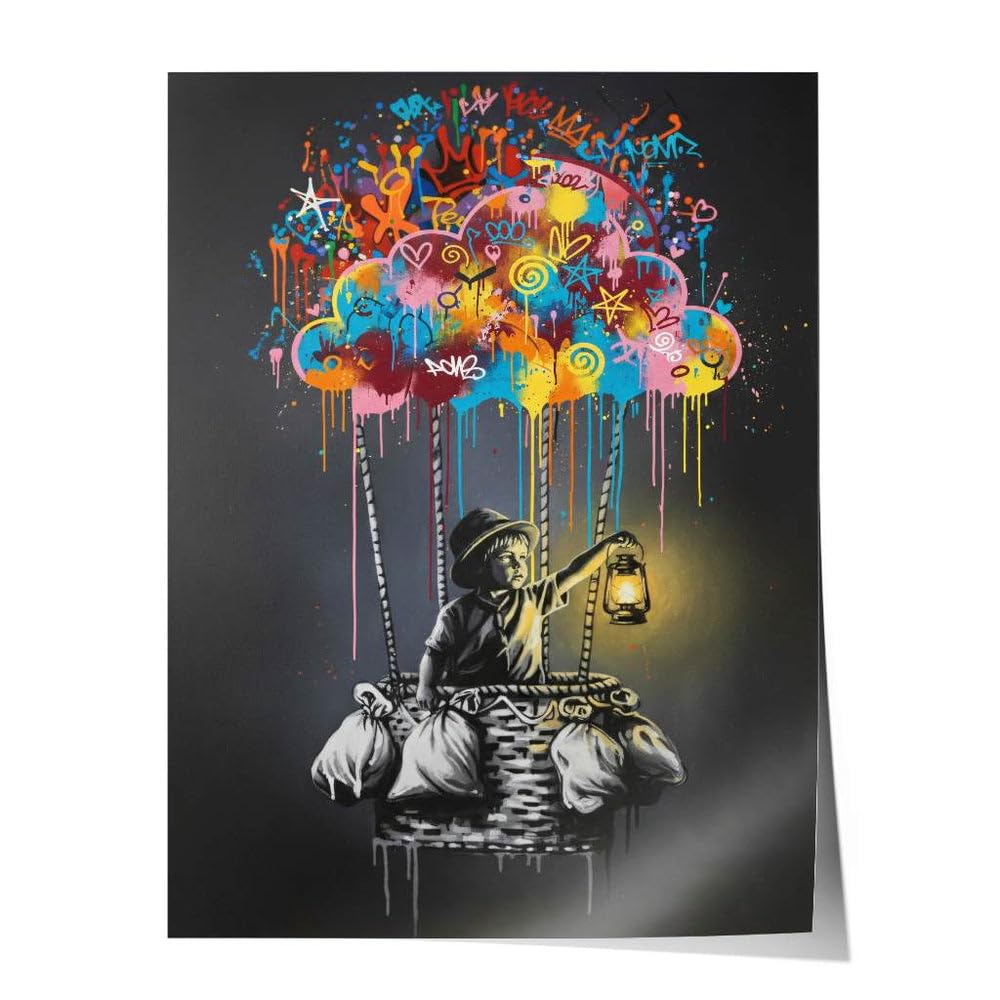 CANVEO Banksy Bilder Leinwand | Graffiti Poster Banksy Leinwand | Bild Wohnzimmer groß | Bild Schlafzimmer über Bett | Wandbilder modern mit Rahmen | xxl Bilder Flur Wanddeko