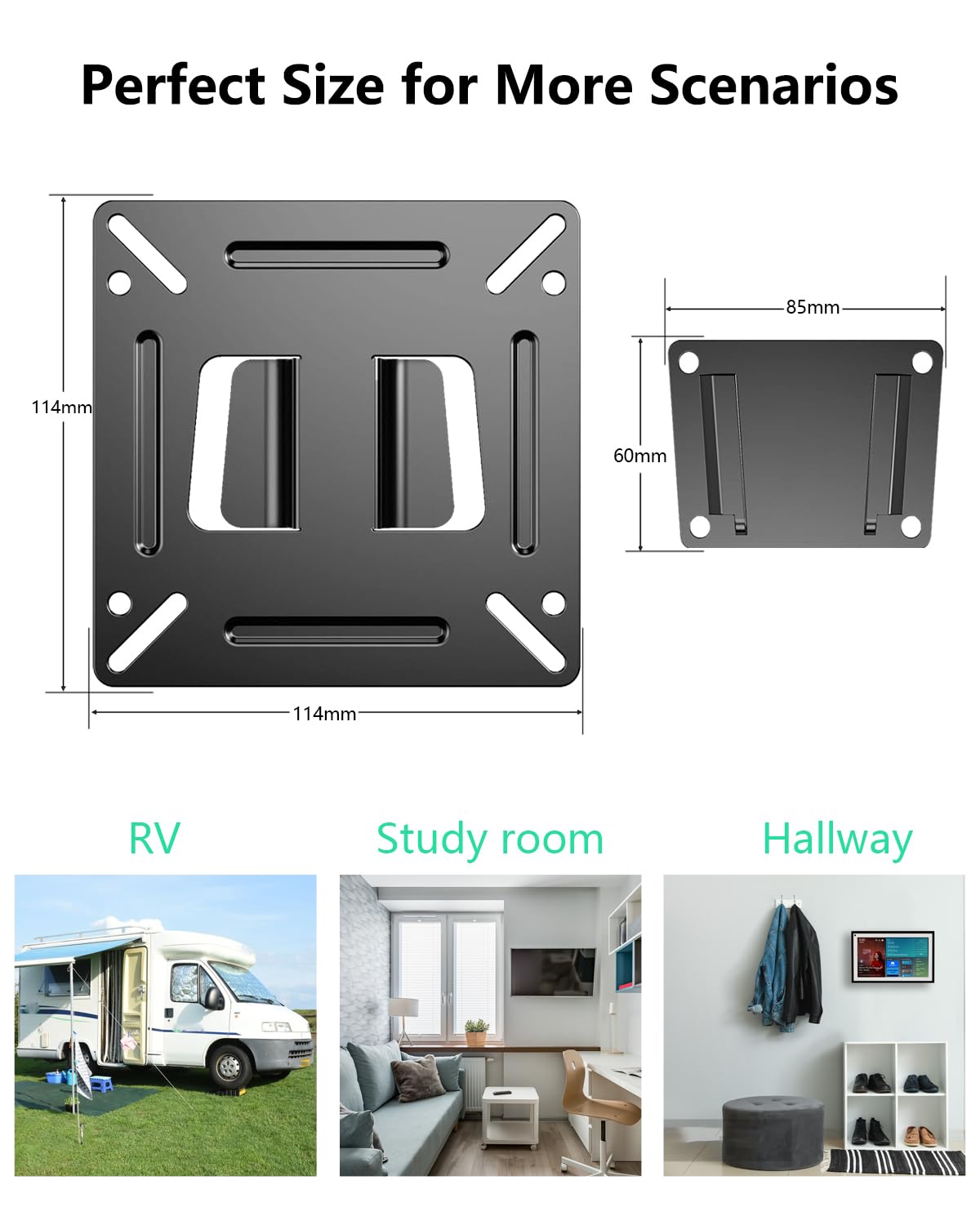 Paquete de 2 soportes de pared para monitores de computadora, soporte de TV pequeño para televisores LED LCD de 14 a 27 pulgadas, soporte de TV RV de perfil bajo fijo con soporte VESA de 100