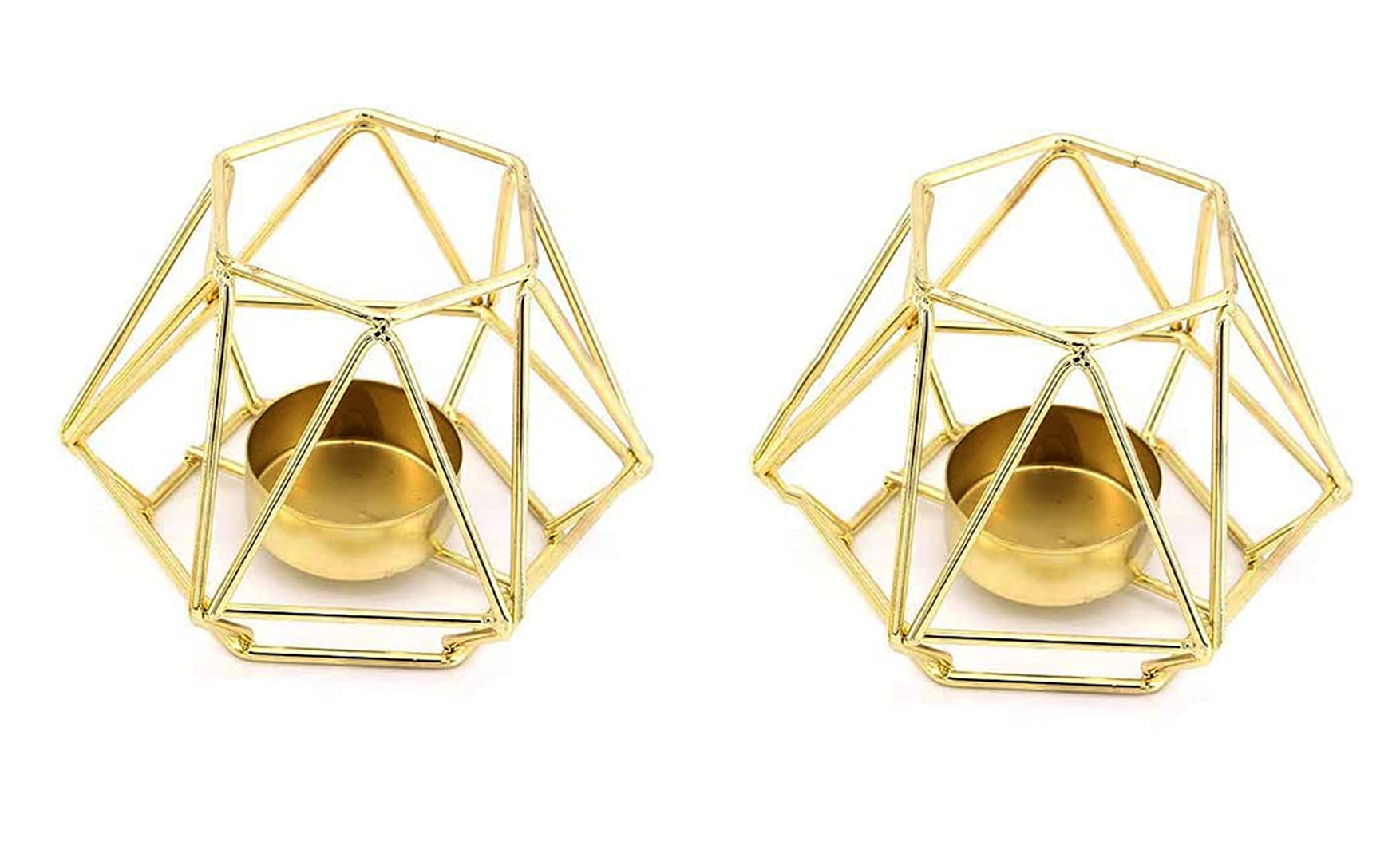 Photo 1 of 2 Pcs Geometric Metal Tealight Candle Holders,  (Gold)