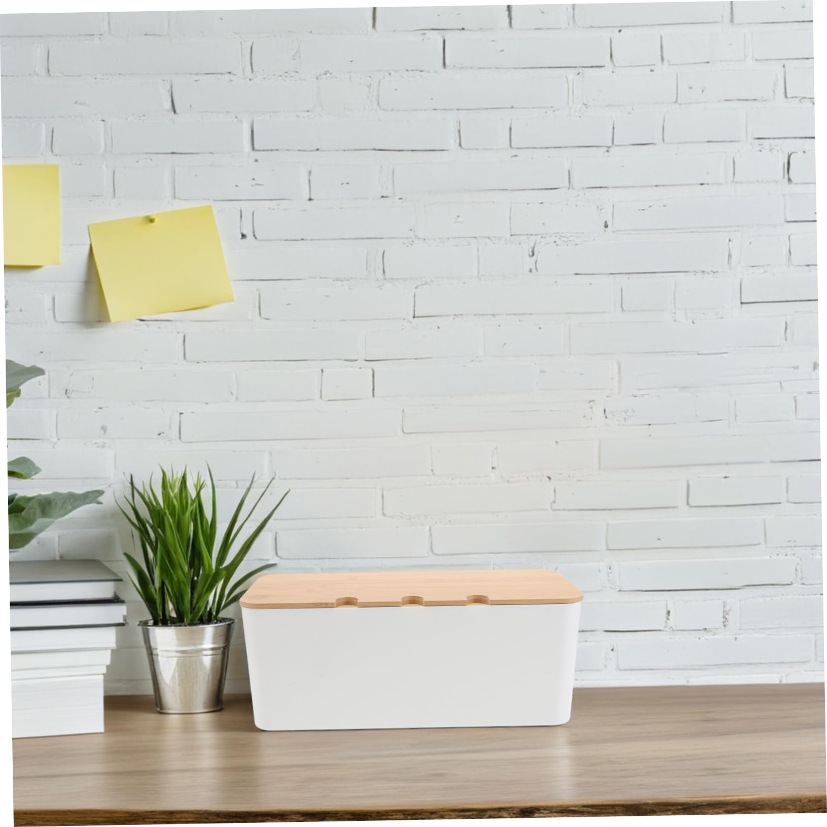 Caja Organizadora de Cables con Tapa de Madera y Orificios | Plástico y Madera, 1 Juego, Diseño Simple y Moderno, para Hogar y Oficina