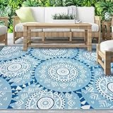 Outdoor Rug 8x10 Patio Waterproof Plastic Straw Rug Boho Outdoor Rugs Outdoor Carpet Waterproof Navy Blue Outside Rug, RV Camping Mat Plastic Beach Mat Outdoor Decor