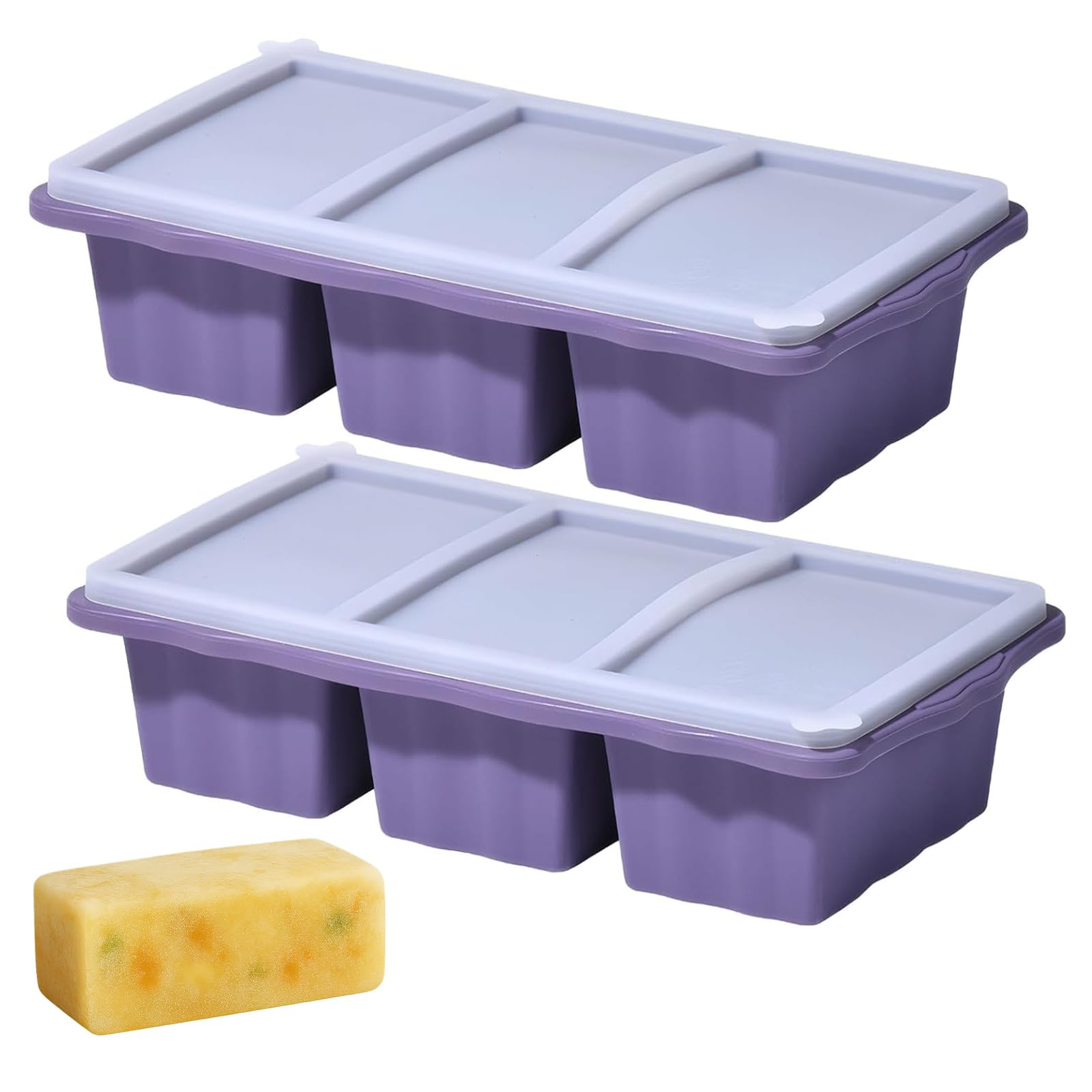 2 Pack Silicone Freezer Tray for Soup Ice Cubes,1-Cup Soup Freezer Molds with Lid for Meal Prep, Makes 6 1-Cup Portion Freeze Trays for Storing 250mL/125mL Broth, Batch Cooking and More(Purple)