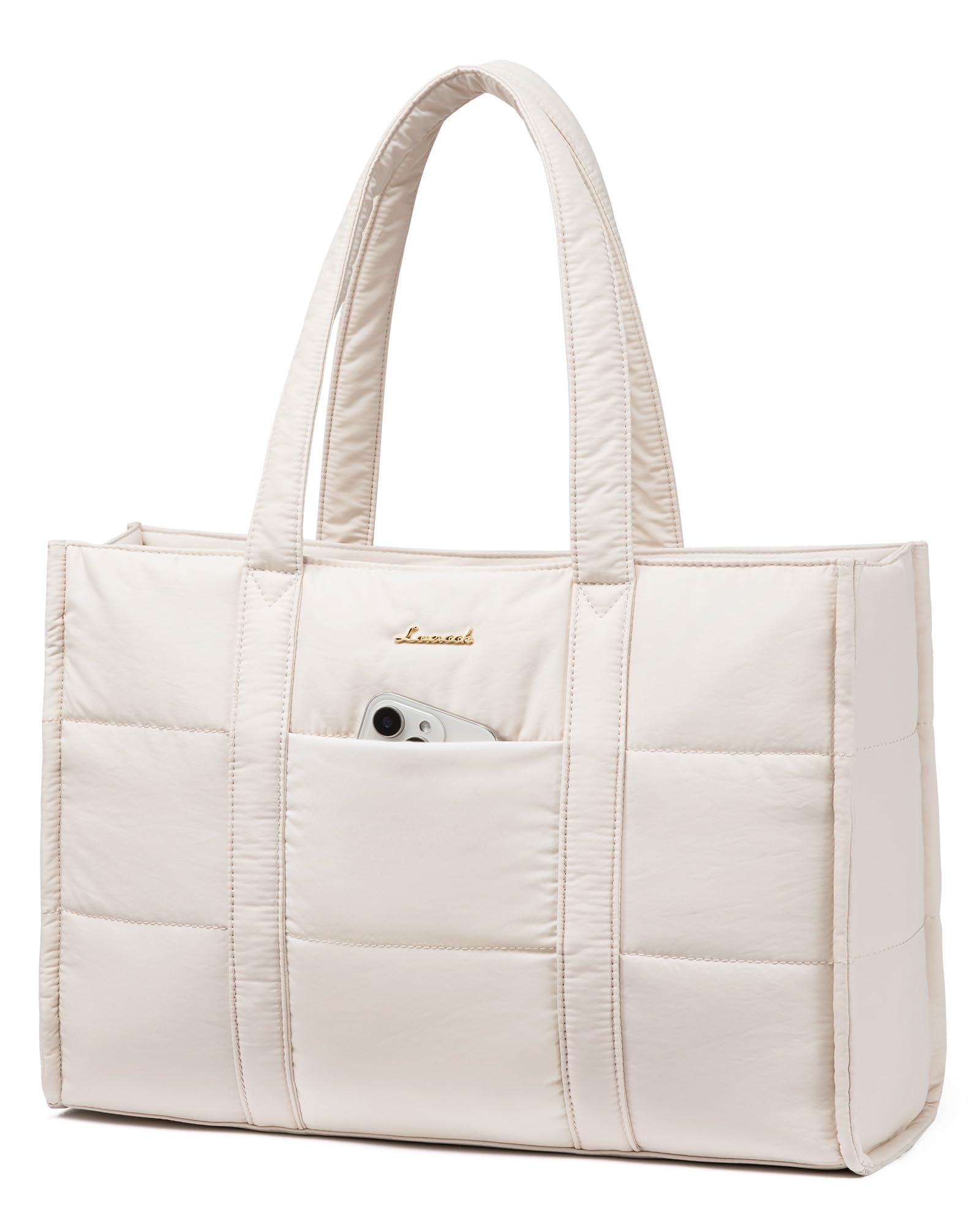 LOVEVOOK Laptop Bag for Women, Puffer Tote Bag for Work 15.6 Inch Large Computer Briefcase for Teacher Nurse, Quilted Lightweight Casual Shoulder Bag