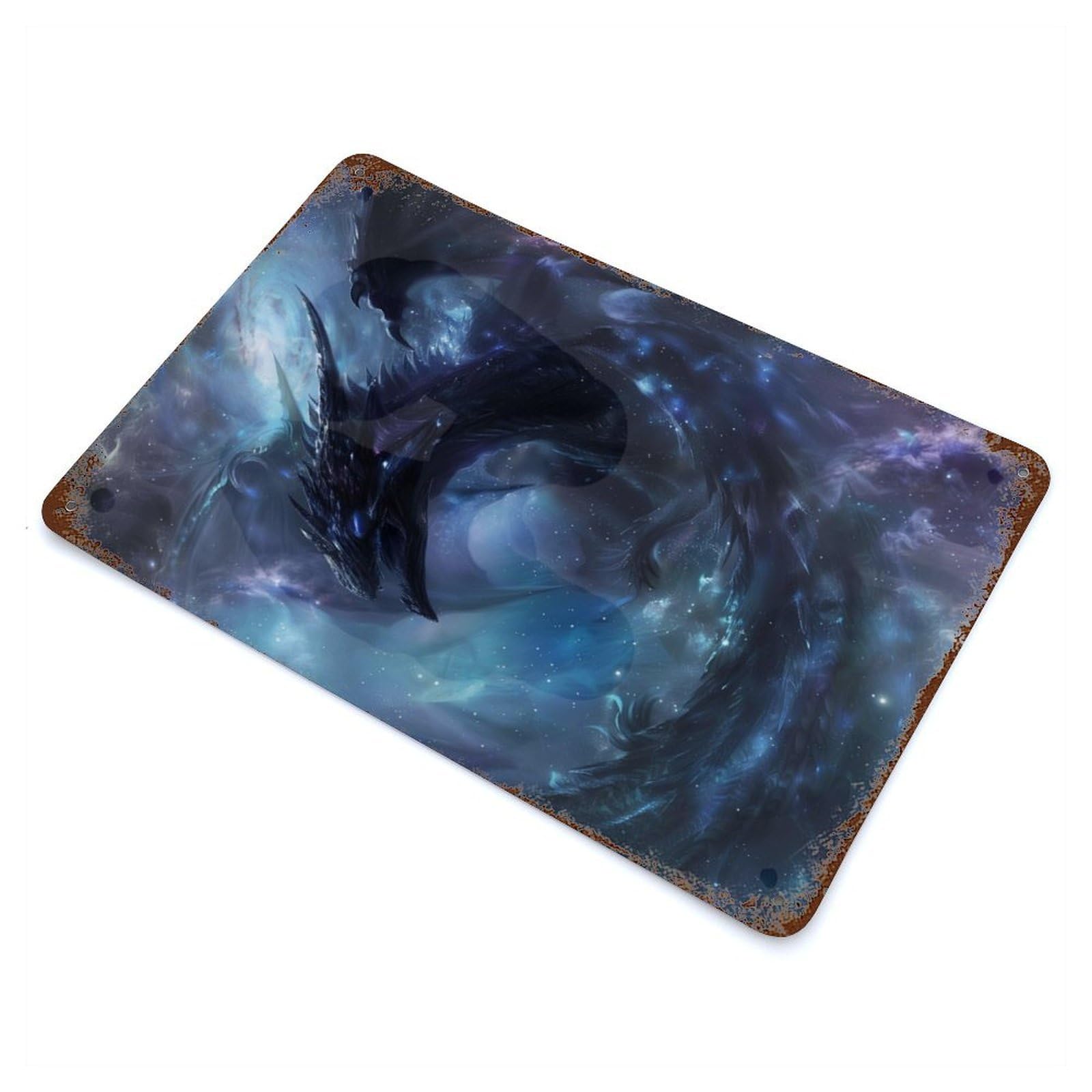 Mystical Space Dragon Decorative Tin Sign 11.8"x7.9", Retro Wall Decor for Living Room, Hallway And Home Decor
