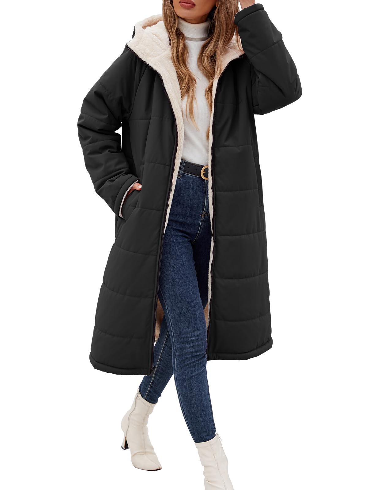 Womens Winter Coat Long Coats Sherpa Fleece Quilted Puffer Jackets