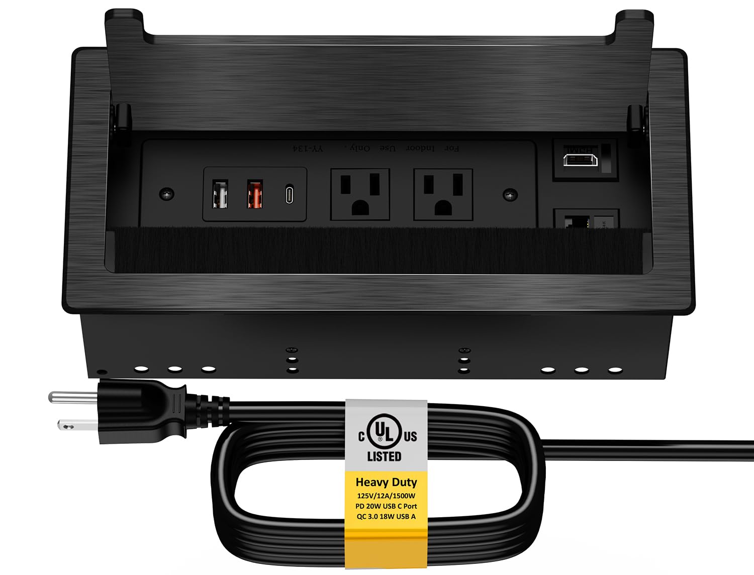Photo 1 of Kungfuking Conference Table Power Hub, Outlet Multimedia Connectivity Box with 1 HDMI + 1 RJ45 + 20W USB C + 2 USB A + 2 AC Outlets, Heavy Duty Metal Table Top Box for Countertop Office UL Listed