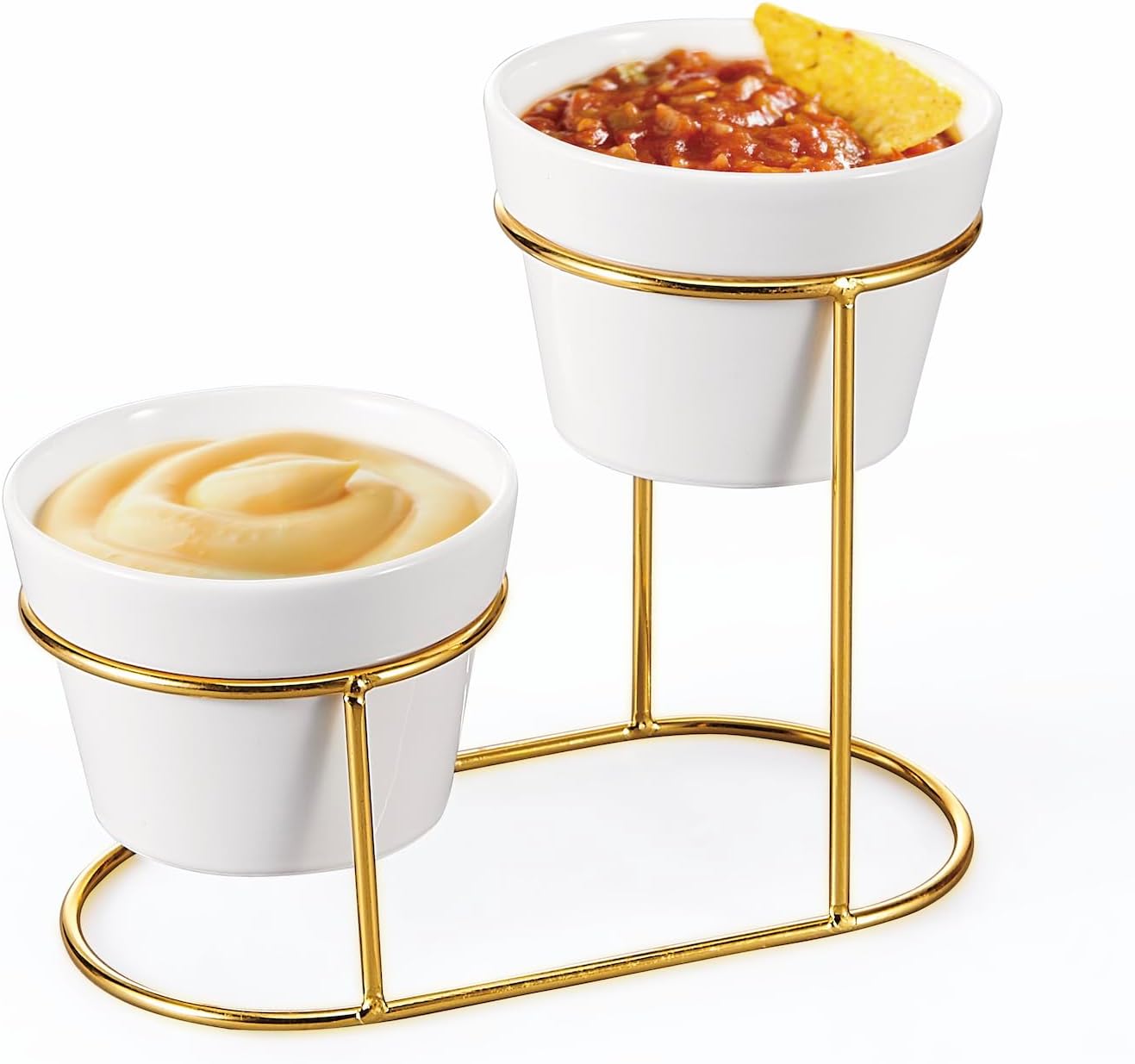 – Orchid 2Pcs Bowl Set With Golden Stand, Ceramic Chip and Dip Bowls With Collapsible Food Display Stand, Serving Platter For Snacks Perfect For Parties, Buffets and Entertaining (DTC23842G)
