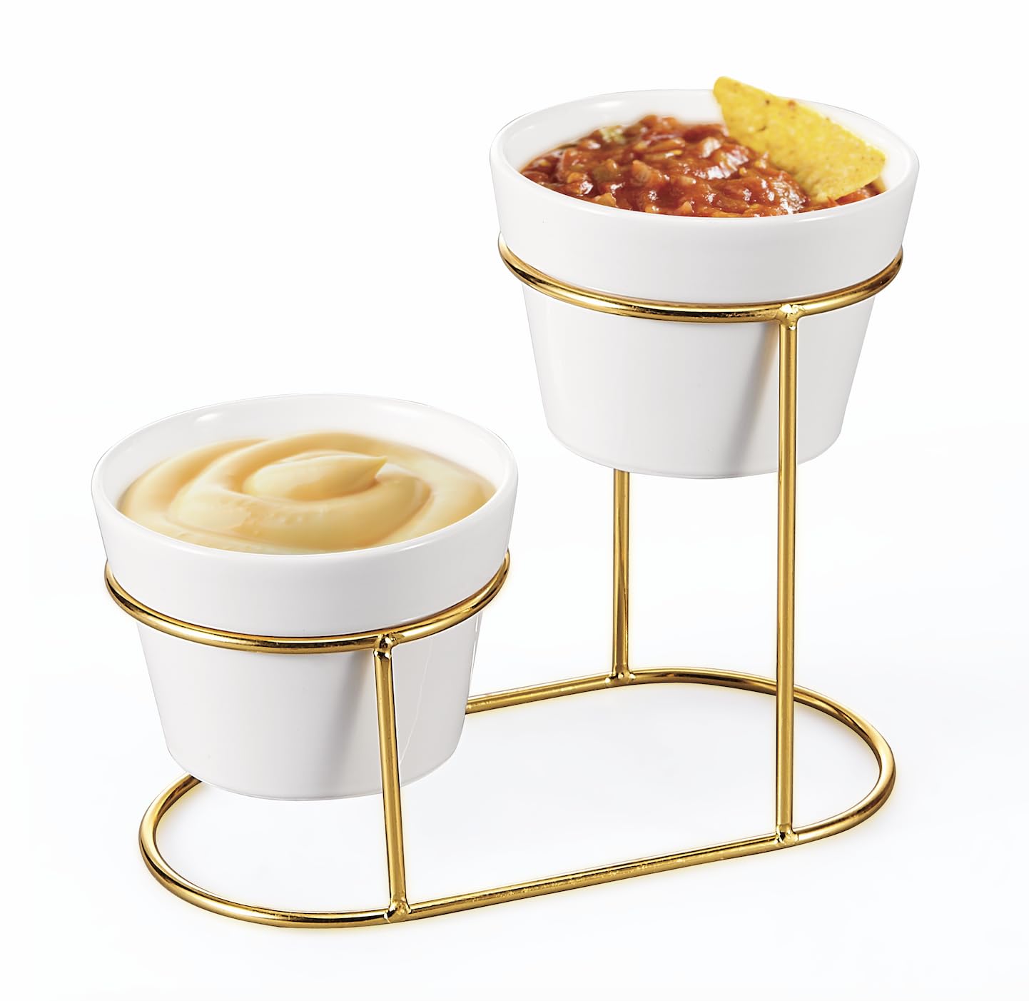 Orchid 2Pcs Bowl Set With Golden Stand, Ceramic Chip and Dip Bowls With Collapsible Food Display Stand, Serving Platter For Snacks Perfect For Parties, Buffets and Entertaining (DTC23842G)