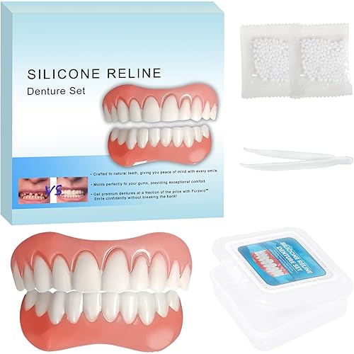 Silicone Reline Denture Set for Upper and Lower Teeth, Soft Comfortable Veneers for Men and Women