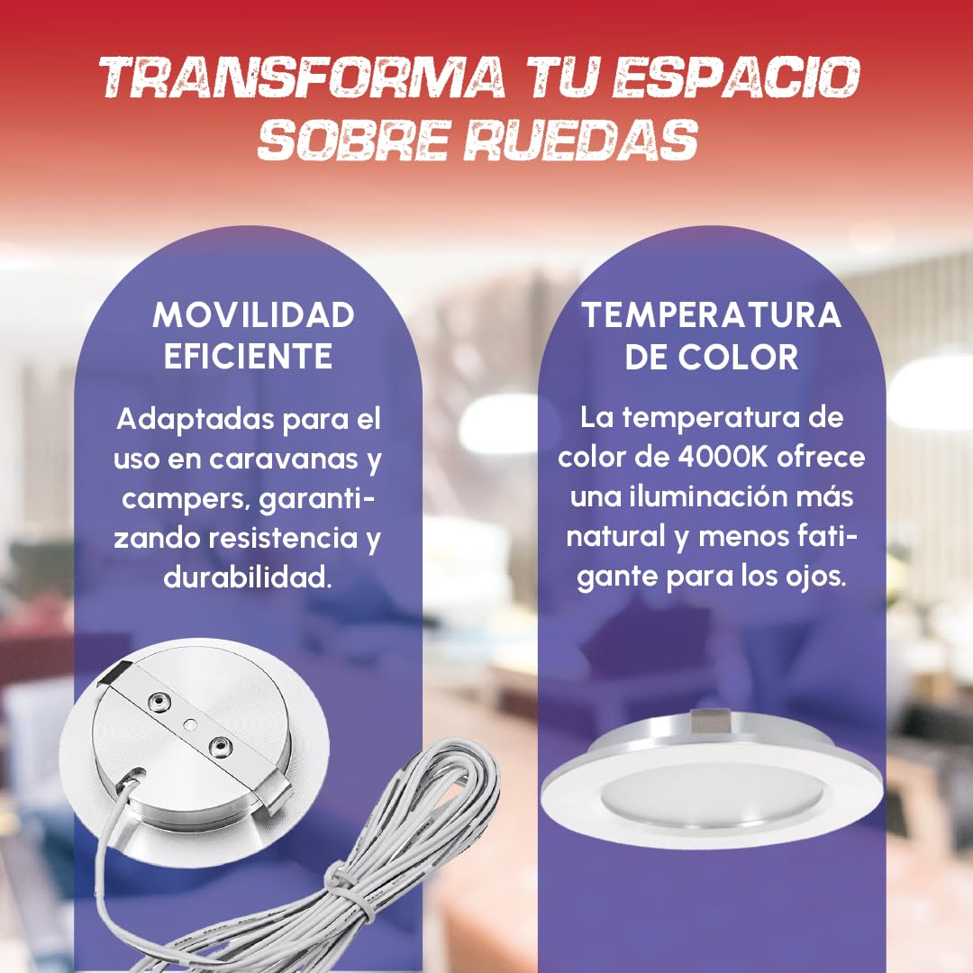 Valdi Led Pack 4 Placas Led A 12v 3w 4000k -marco blanco Autocaravana, Ojos De Buey Led Para Techo, Foco Led Interior, Led Techo, Panel Led, Ideal Para Camper Y Caravana