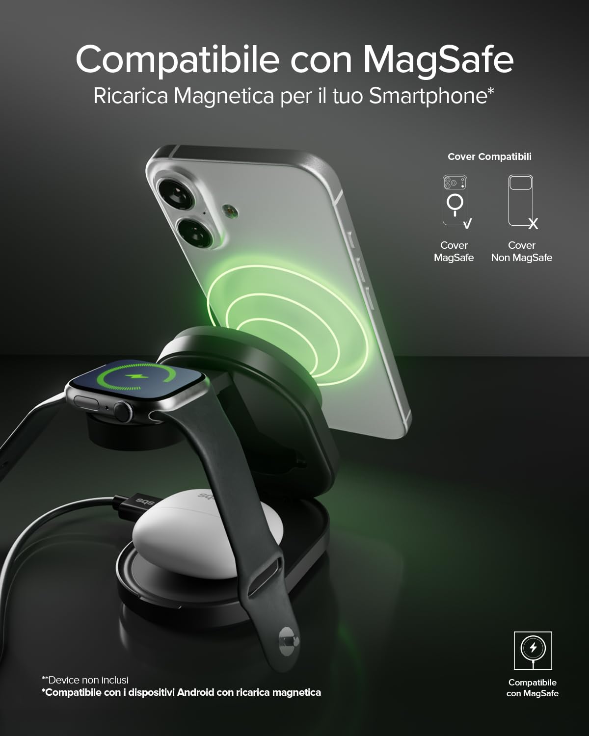 SBS Qi2 25W Power Dock 3in1 MFI MagSafe, Caricatore Wireless per iPhone, AirPods, Apple Watch, Ricarica Rapida 35W (25W+5W+5W), Caricabatterie Magnetico, Alimentazione USB-C, Certified MFI, Nero | Caricatore Wireless per iPhone, AirPods, Apple Watch, Cari